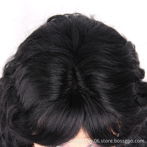 Brazilian Remy Body Wave Human Hair Wigs With Bangs Natural Black Color for Black Women